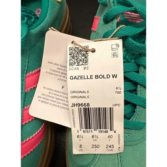 New Adidas Gazelle Bold W Platform Sneakers Green Pink Yellow Women's Size 8 - Picture 6 of 7